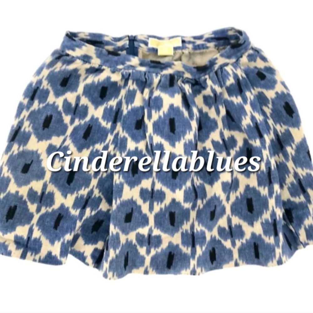 Michael Kors IKAT 100% Linen Skirt Women's Size 8P 8 Petite Blue Black Tan